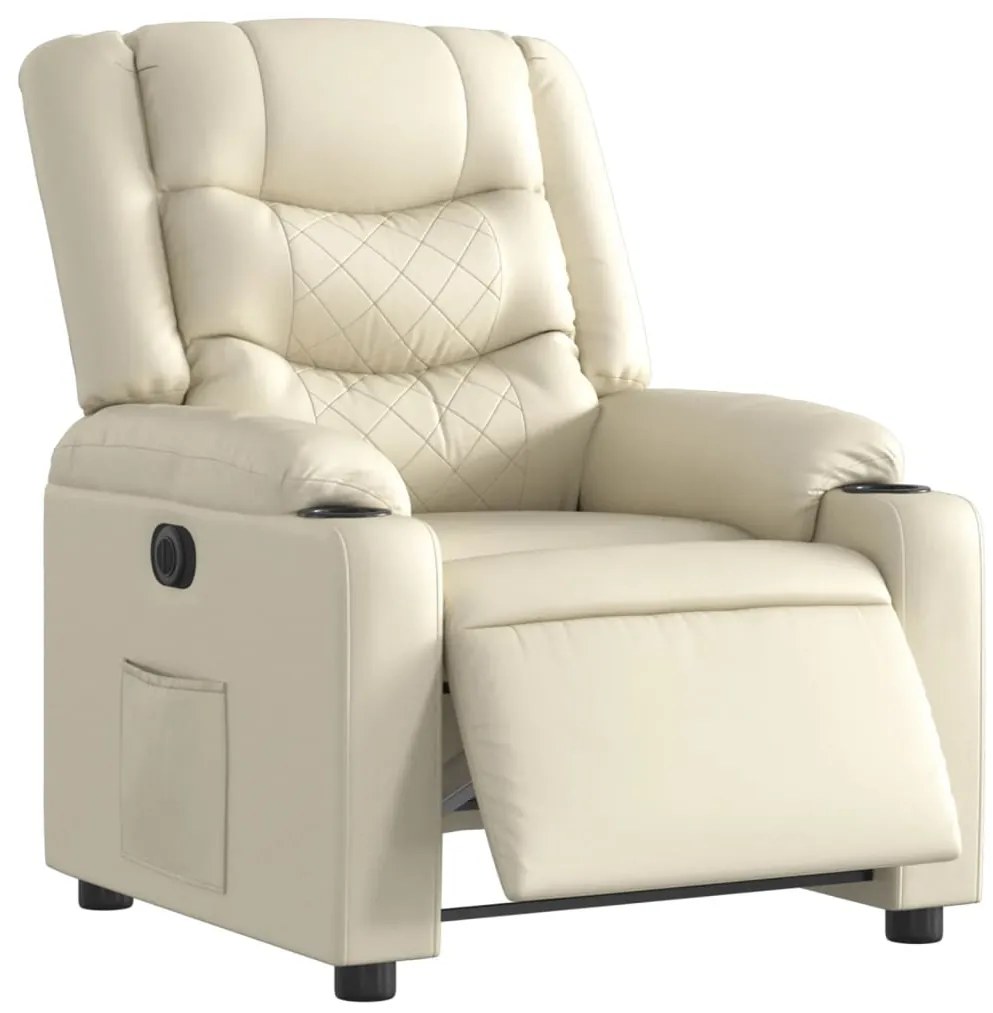 Poltrona reclinável elétrica couro artificial cor creme