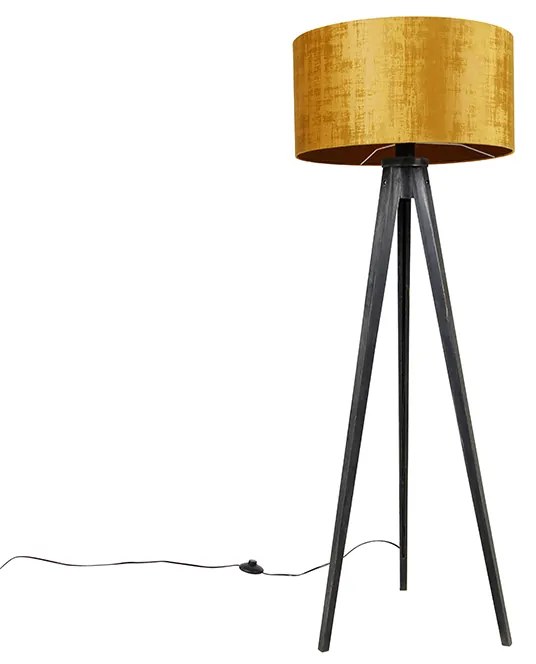 Candeeiro de pé tripé preto com cúpula dourada 50 cm - Tripod Classic