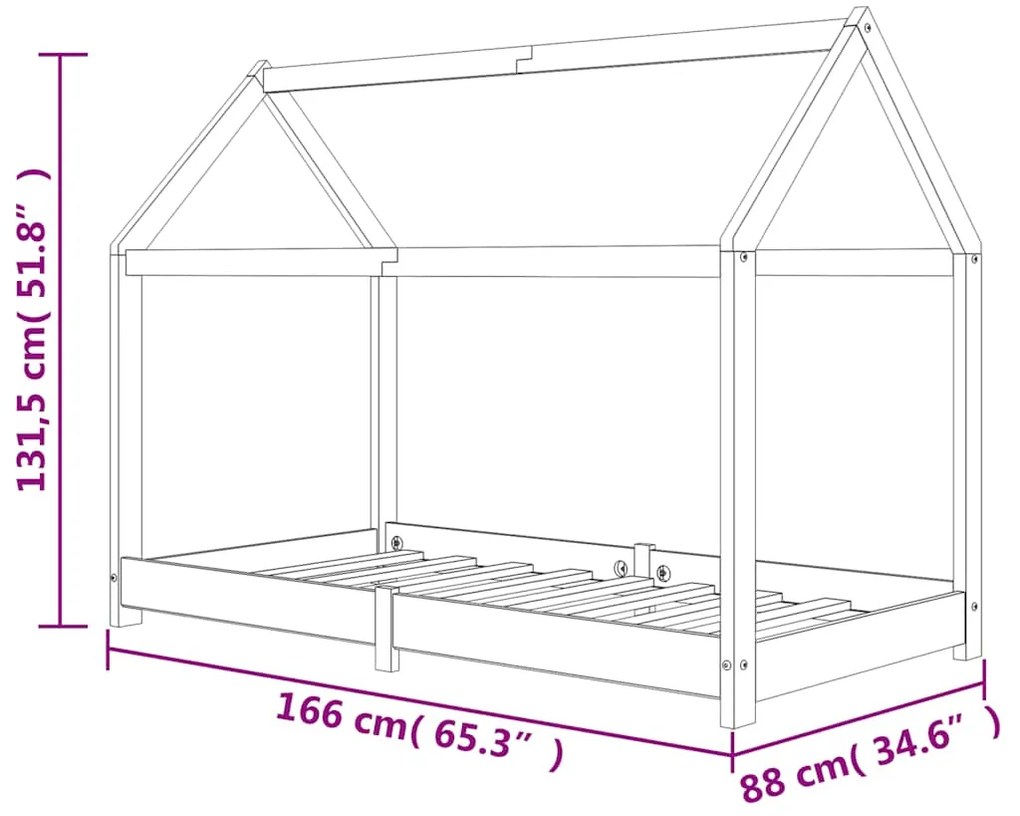 Estrutura de cama para crianças 80x160 cm pinho maciço