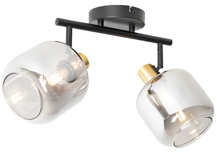 Foco de teto inteligente preto com dourado e vidro fumê 2-luzes Incl. 2 Wifi P45 - Zuzanna