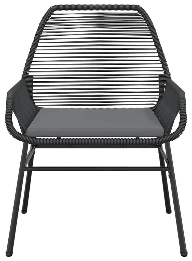 3 pcs conjunto jantar jardim almofadões vime PE vidro preto