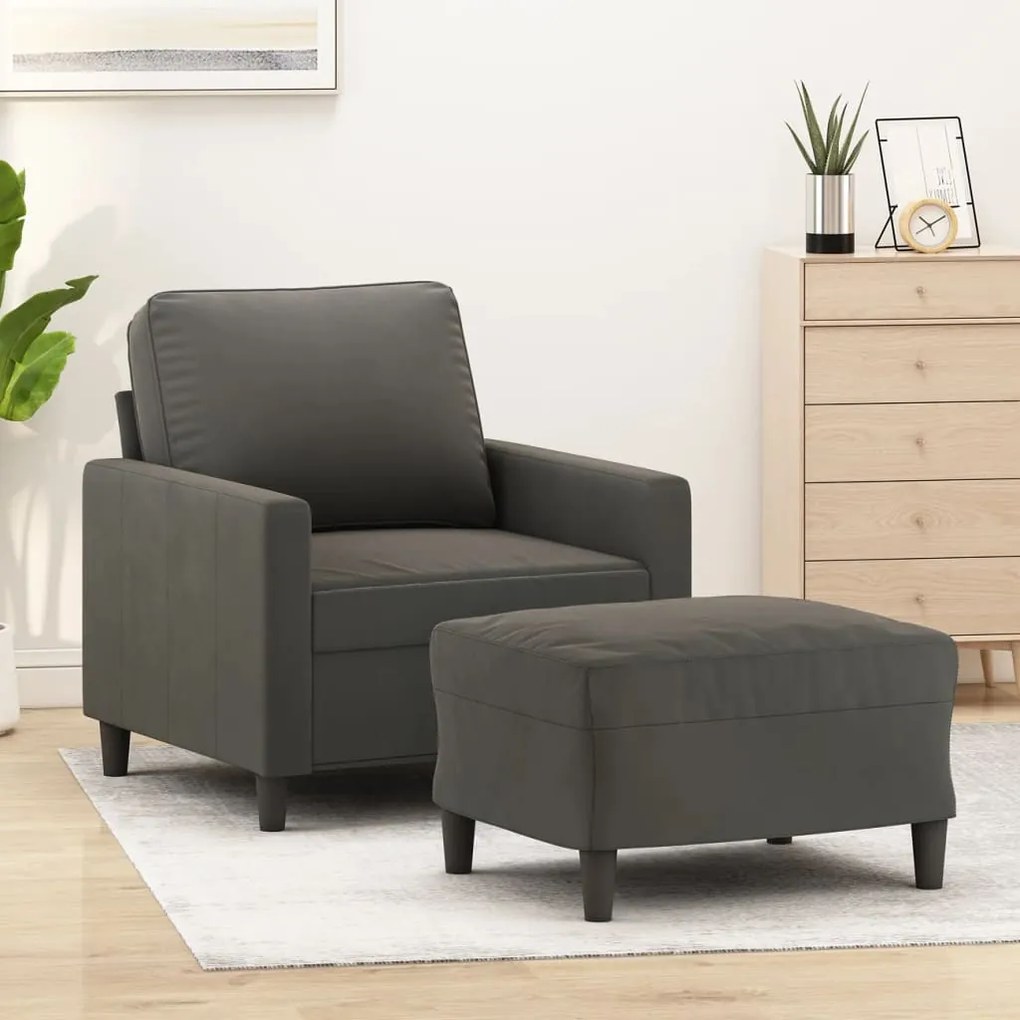 vidaXL Poltrona com apoio de pés 60 cm veludo cinzento-escuro