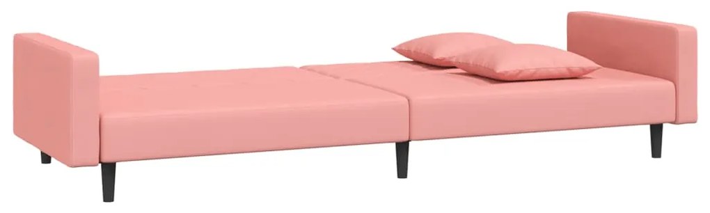 Sofá-cama 2 lugares com duas almofadas veludo rosa