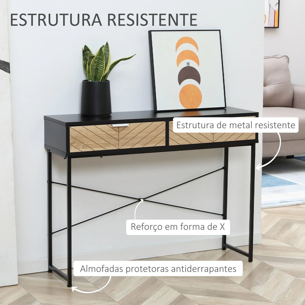 Mesa Consola 100x30x75cm Mesa de Entrada Moderno com 2 Gavetas de Arma