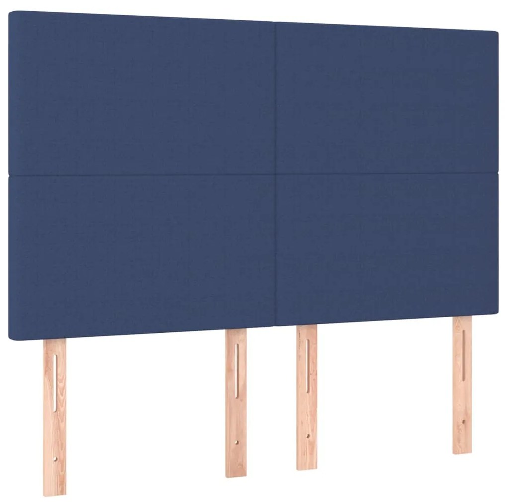 Cama box spring c/ colchão e LED 140x200 cm tecido azul