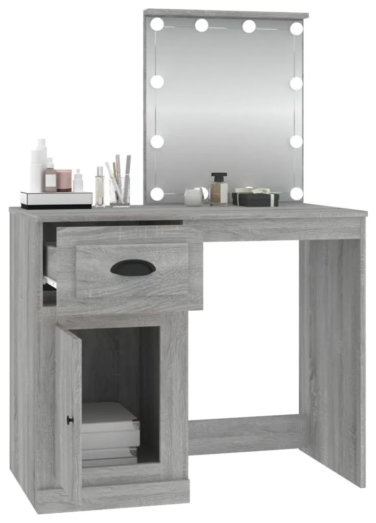 Toucador com LEDs 90x50x132,5 cm derivados madeira cinza sonoma