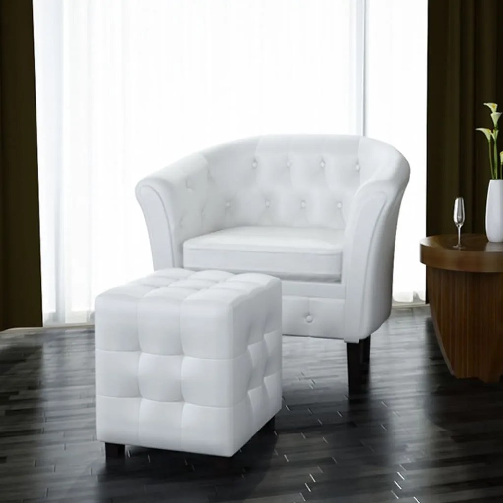 60711 vidaXL Poltrona com apoio de pés couro artificial branco