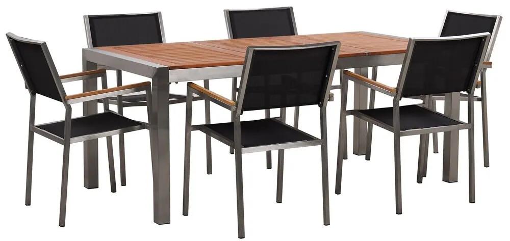Conjunto de mesa com tampo em madeira de eucalipto 180 x 90 cm e 6 cadeiras pretas GROSSETO Beliani