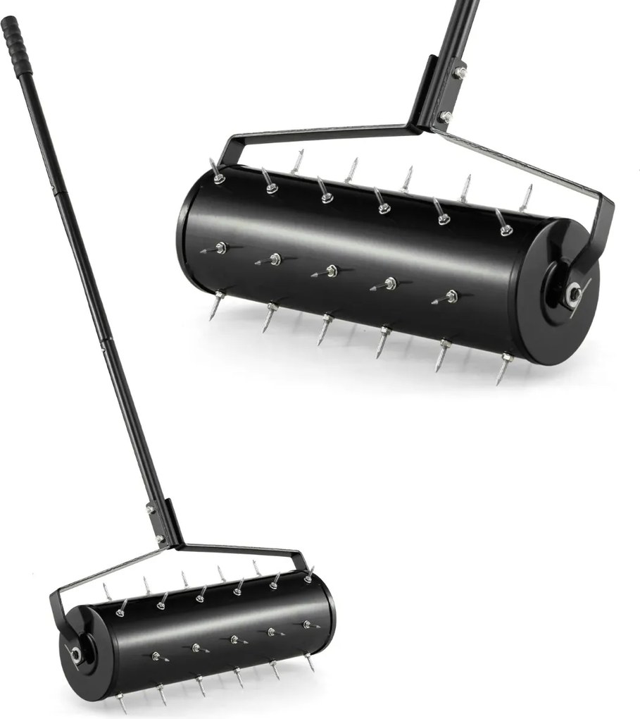 Rolo Aerador de relva com cabo amovível 130 cm Dentes para jardim Pátio Fácil de montar Preto