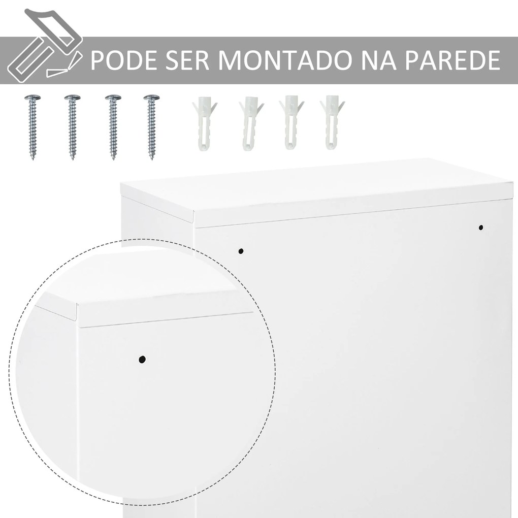 kleankin Armário Farmácia de Parede de Armário para Medicamentos de Metal com 3 Prateleiras de Armazenamento e Fechadura com 2 Chaves para Casa de Banho Cozinha 40x18x60cm Branco