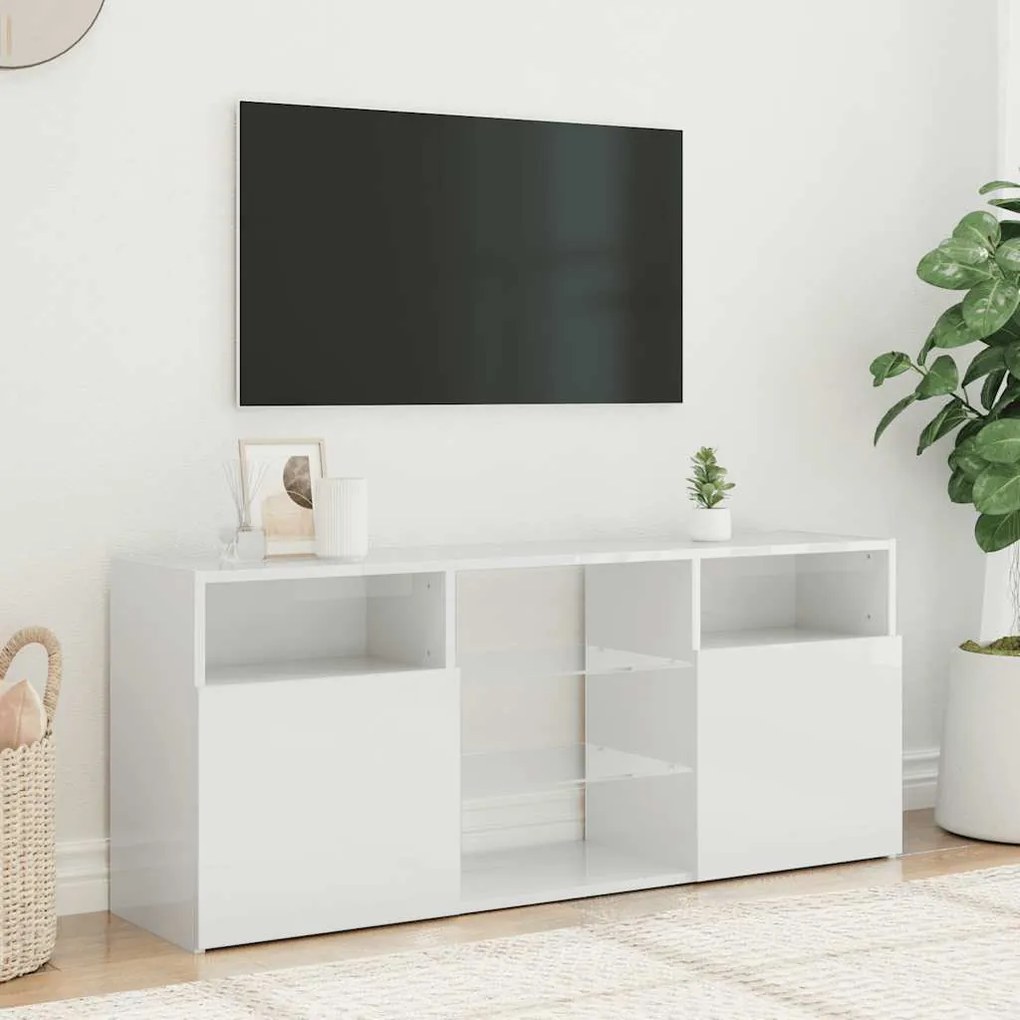 Móvel de TV com luzes LED 120x30x50 cm branco brilhante