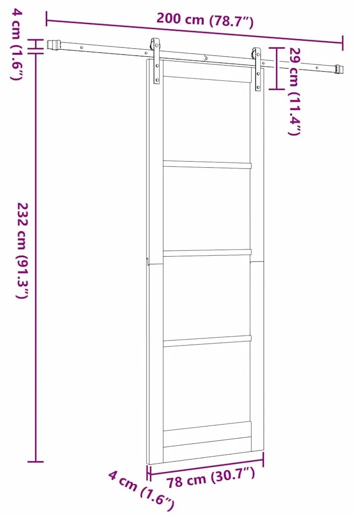 Porta Deslizante vidaXL com Conjunto de Ferragens Branca 78x232 cm Mad