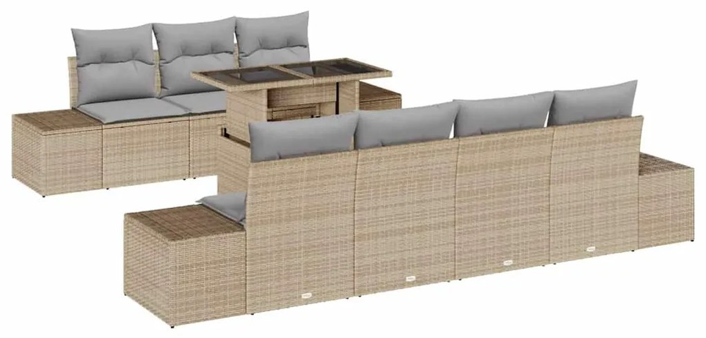 Conjunto de Sofá de Jardim 8 Peças com Almofadas Bege em Rattan Sintét