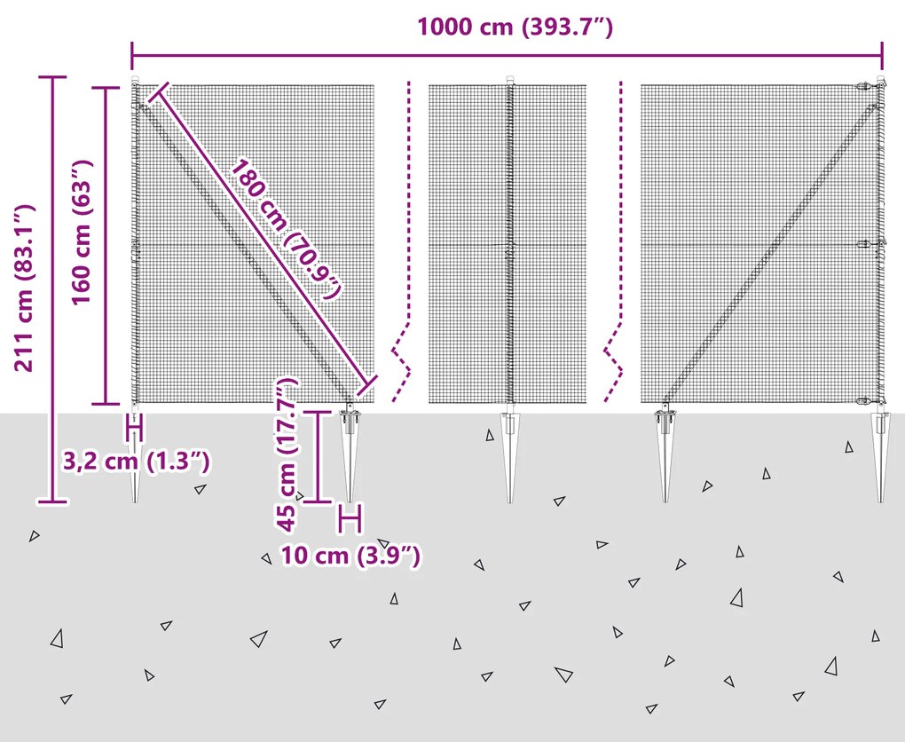 Cerca de Fio Soldado com 7 Postes de Cravar 1,6x10 m Aço Galvanizado