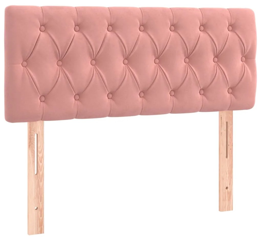 Cama box spring c/ colchão/LED 100x200 cm veludo rosa