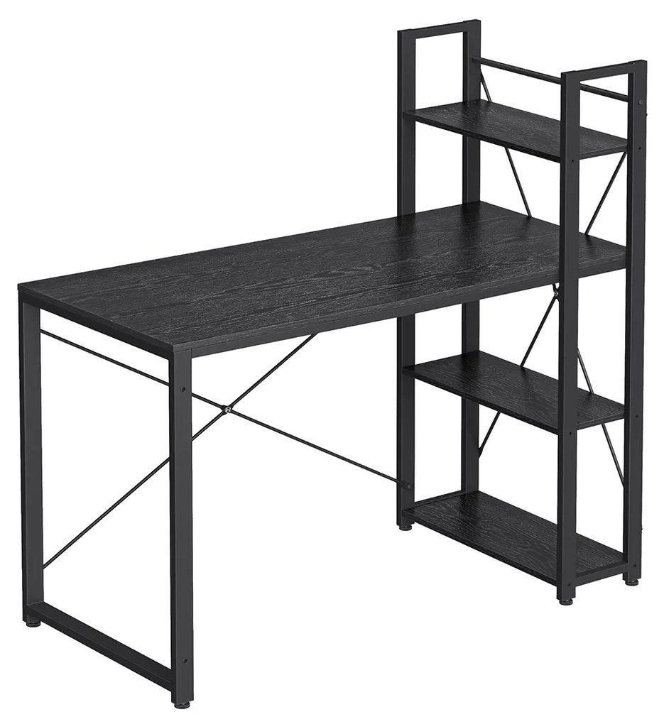 Mesa de computador VASAGLE, escrivaninha com prateleiras de armazenamento à esquerda ou à direita, mesa de escritório residencial com 120 cm de largura, para estudo, fácil montagem, estilo industrial, preto ébano LWD048B56