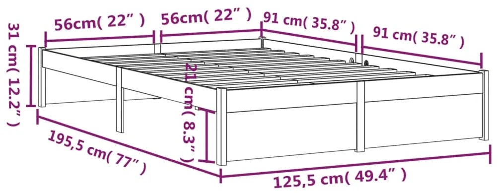 Estrutura cama pequena casal 120x190 cm pinho maciço preto