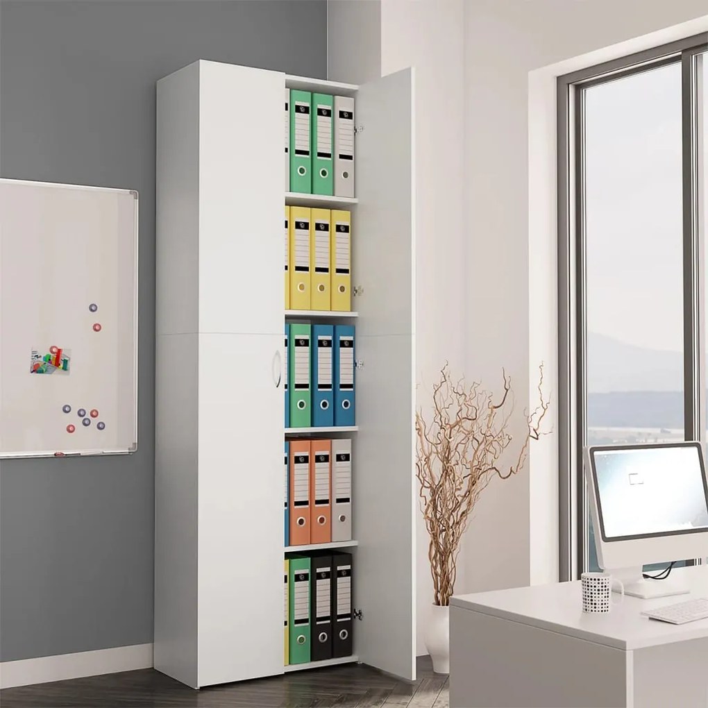 800297 vidaXL Armário de escritório 60x32x190 cm contraplacado branco