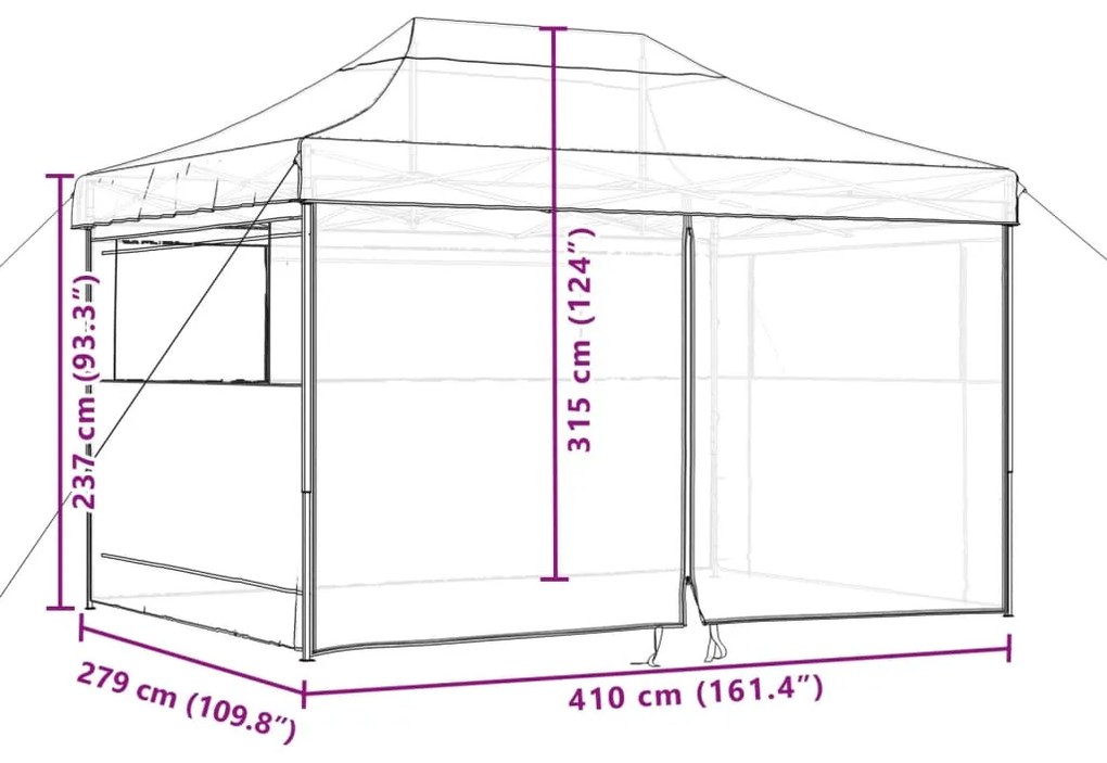 Tenda p/ festas pop-up dobrável 4 paredes laterais terracotta