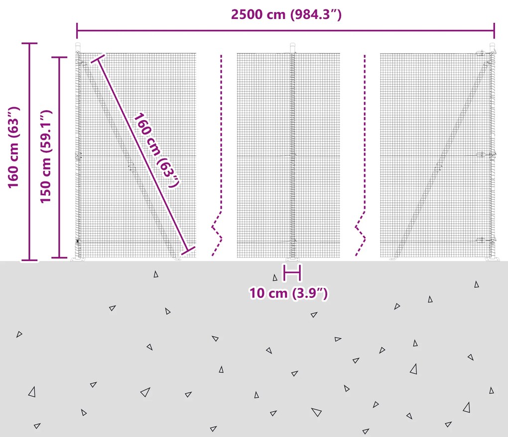 Cerca de Arame Soldado com 13 Postes Flangeados 1,5x25 m Aço Galvaniza