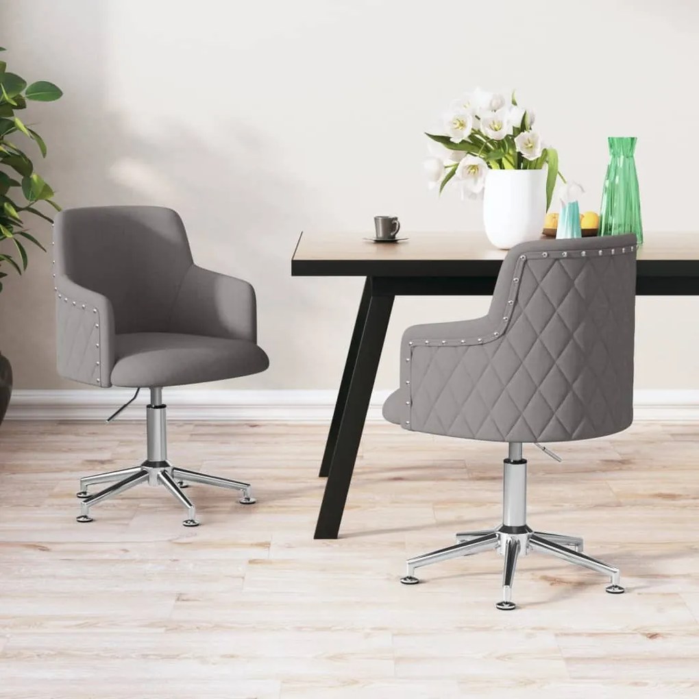 vidaXL Cadeiras de jantar giratórias 2 pcs tecido cinzento-escuro