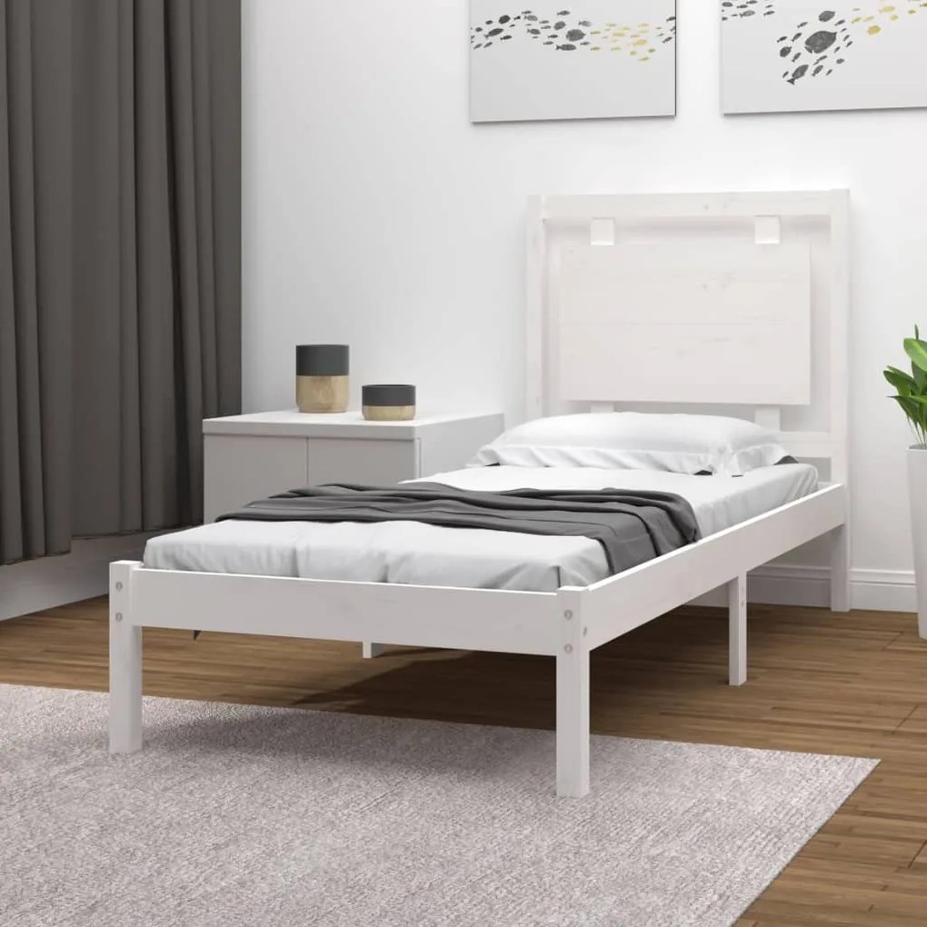 3105496 vidaXL Estrutura cama pequena solteiro 75x190 cm madeira maciça branco