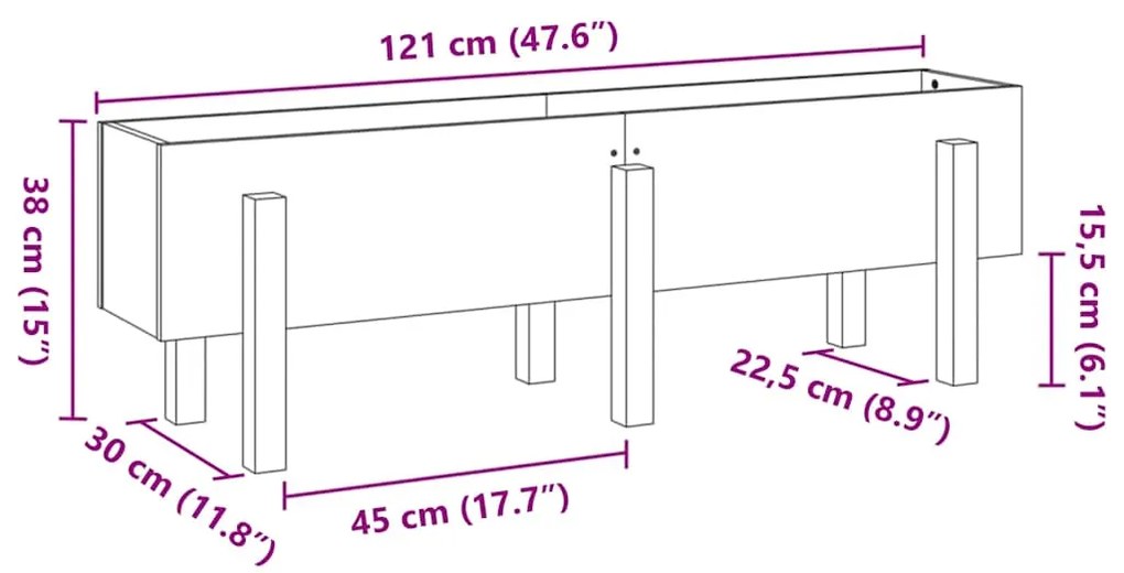 Canteiro elevado de jardim 121x30x38 cm pinho maciço branco