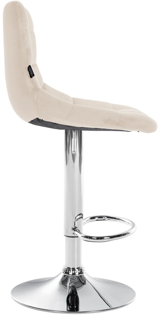 Banco de bar Jerry em veludo com estrutura cromada 87-108,5 x 43 x 46,5 cm Creme