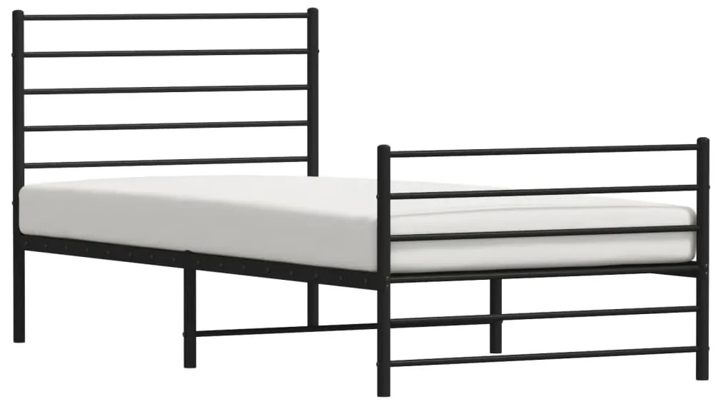 Estrutura de cama com cabeceira e pés 75x190 cm metal preto