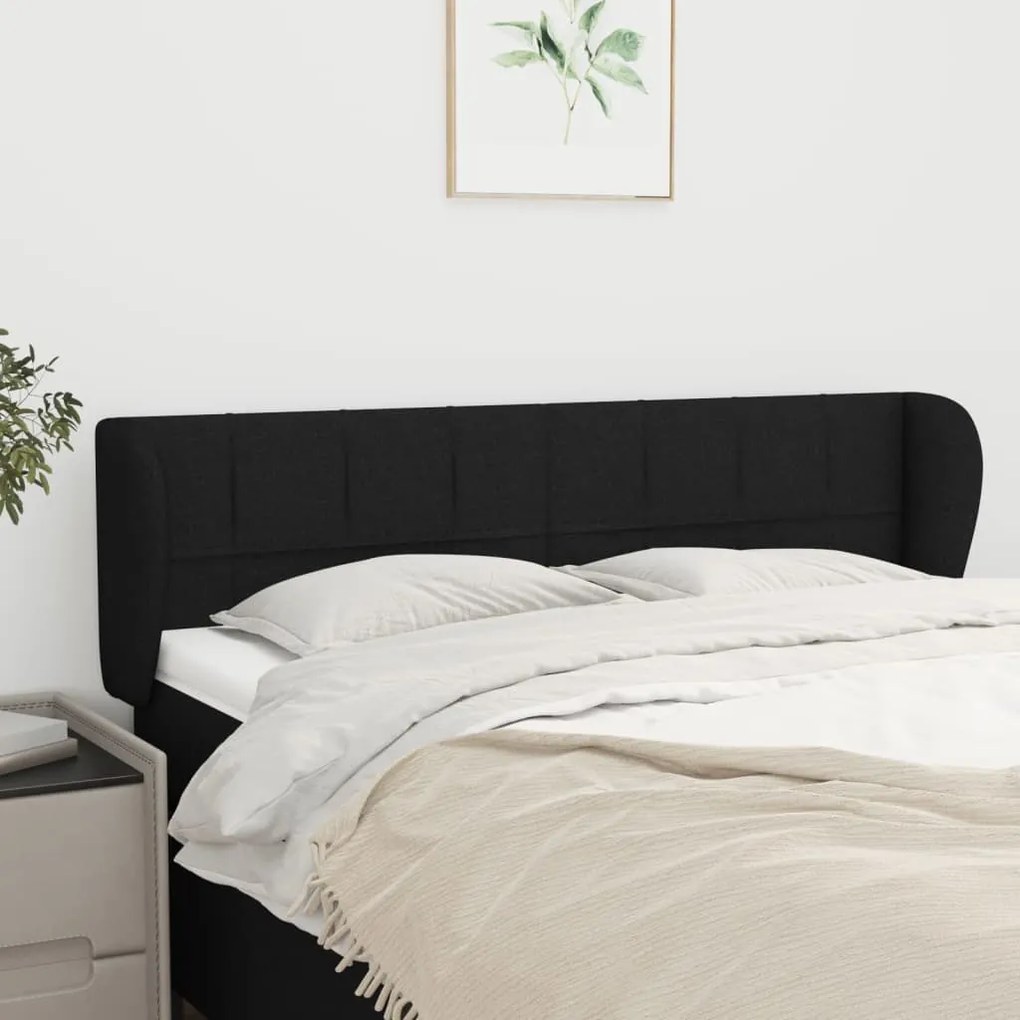 Cabeceira de cama c/ abas tecido 147x23x78/88 cm preto