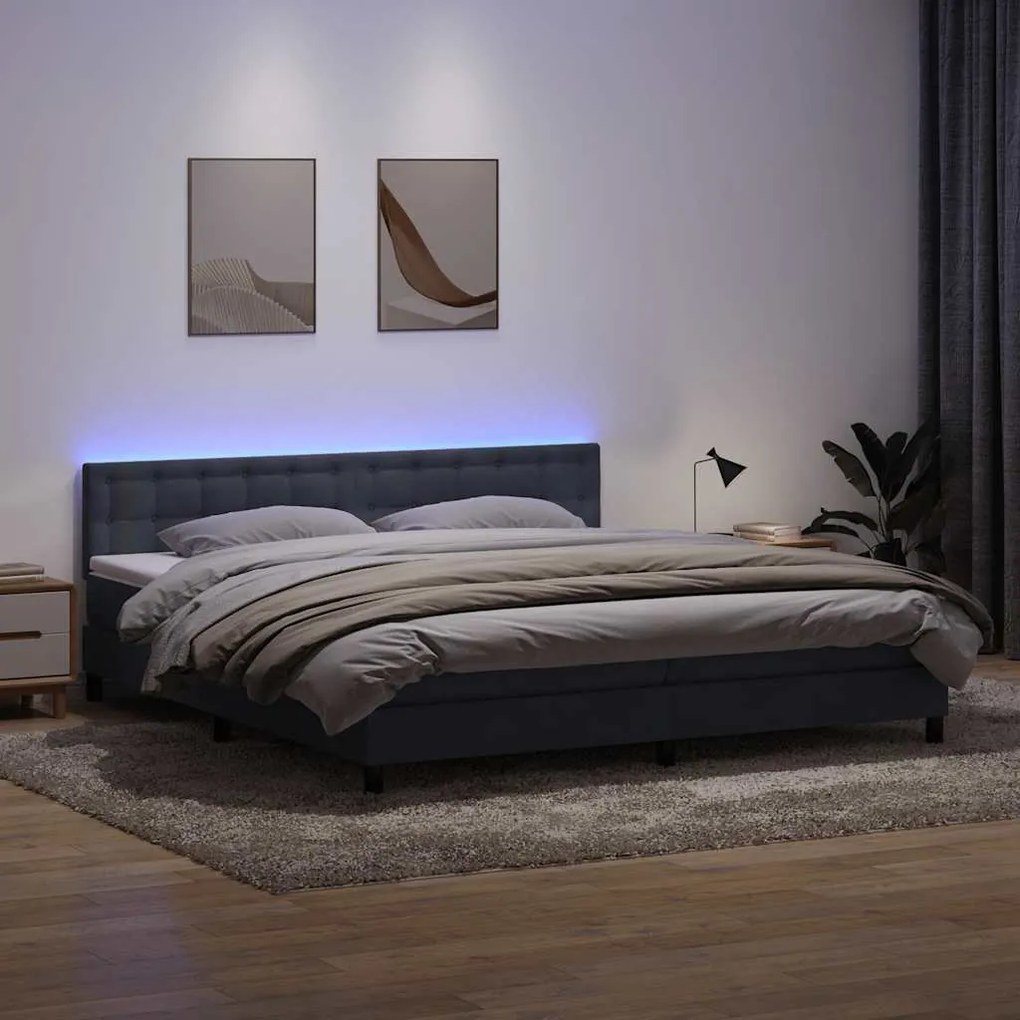 vidaXL Cama box spring c/ colchão e LED 200x210 cm veludo cinzento-escuro