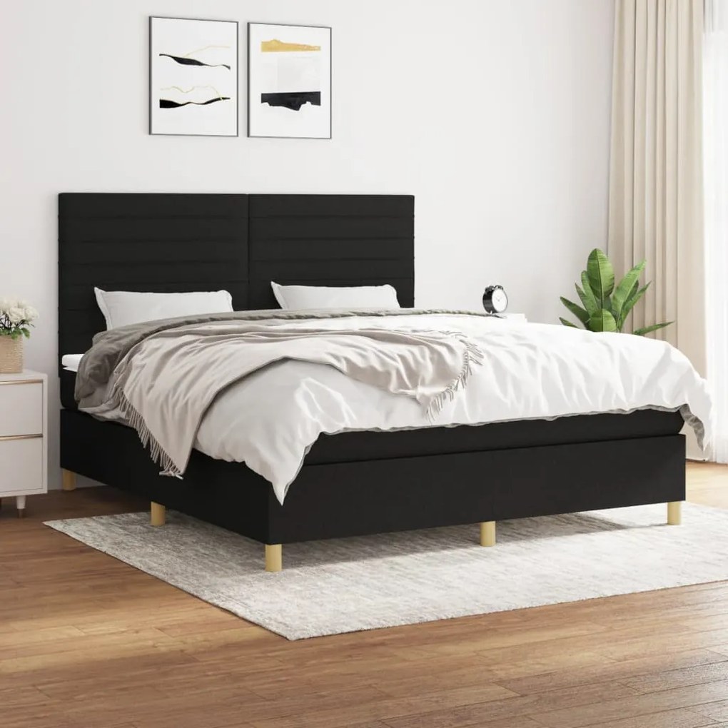 vidaXL Cama com molas/colchão 180x200 cm tecido preto