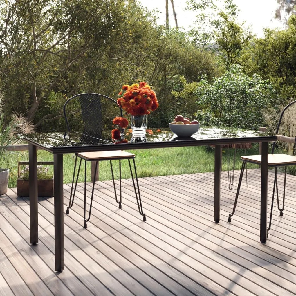 319283 vidaXL Mesa de jantar para jardim 160x80x74 cm aço/vidro temperado