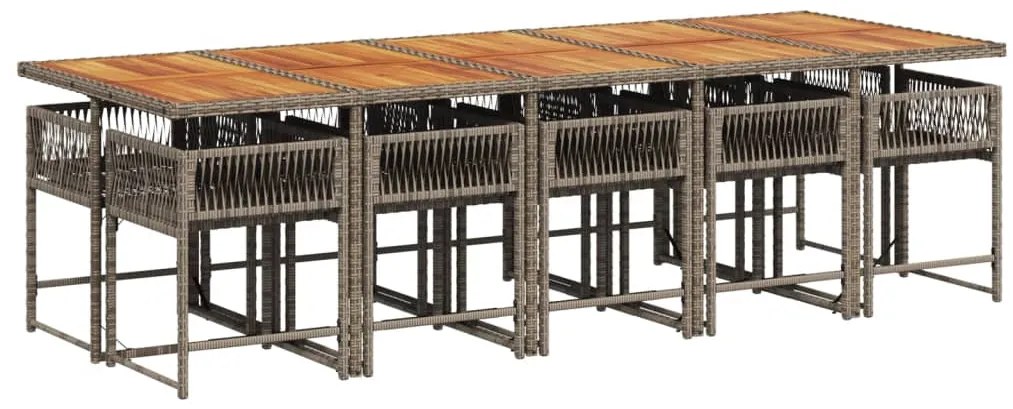 11 pcs conjunto jantar p/ jardim c/ almofadões vime PE cinzento