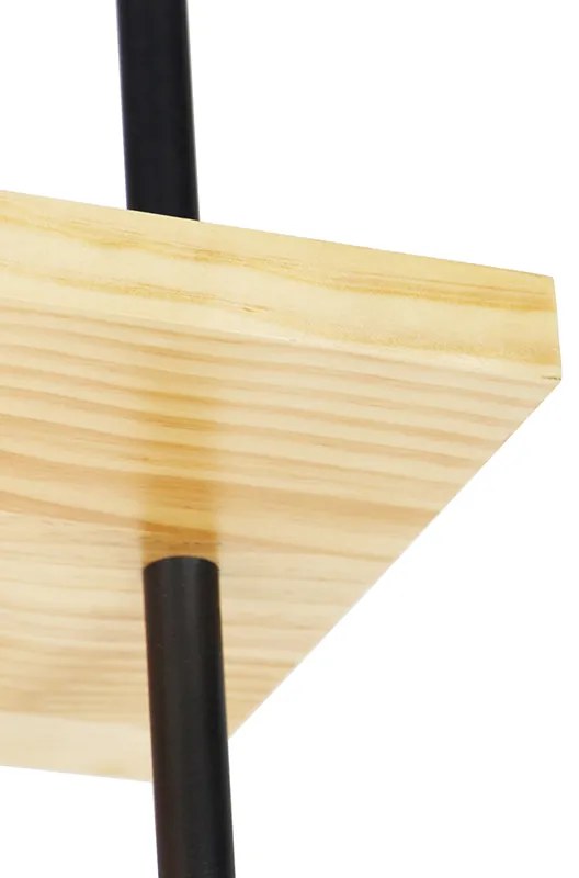 Luminária de teto industrial preta com madeira 3 luzes - Shelf Industrial