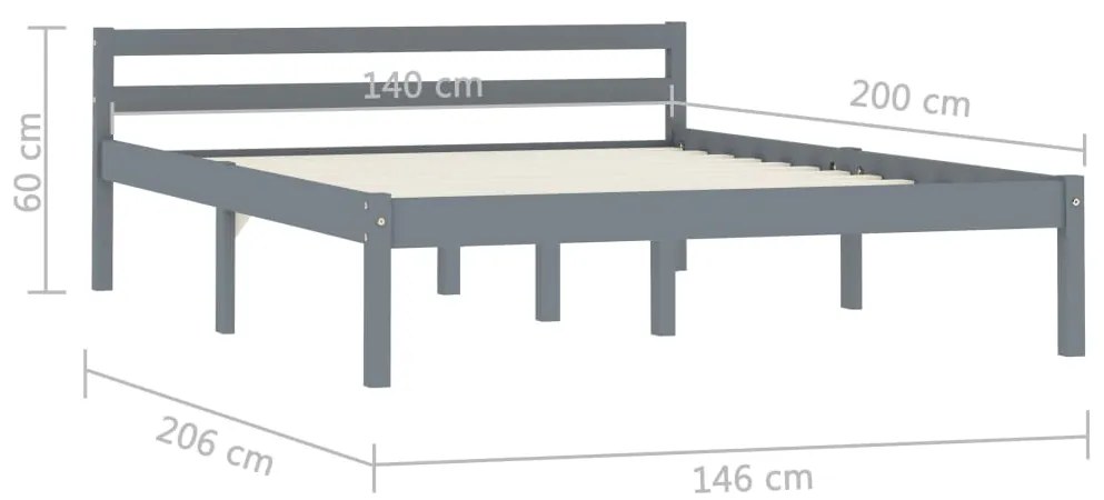 Estrutura de cama 140x200 cm madeira pinho maciço cinzento