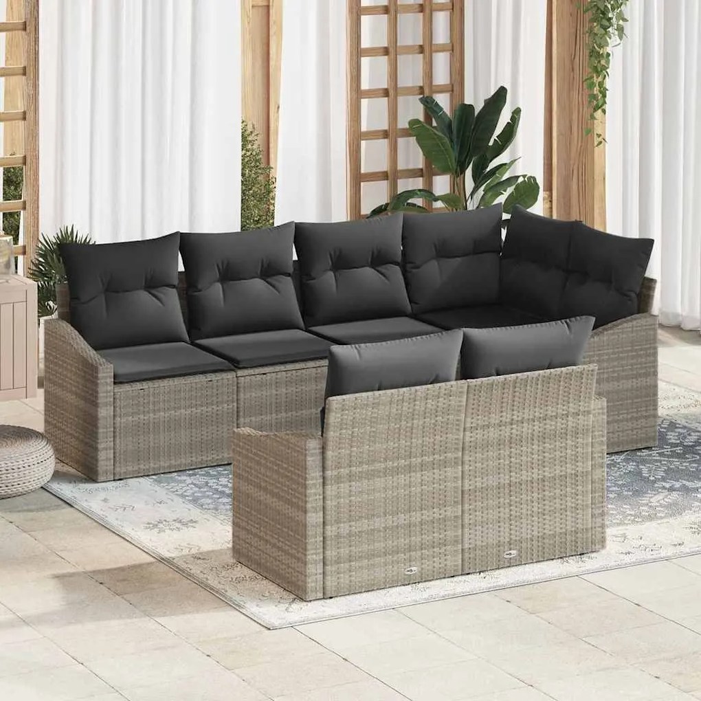 vidaXL Sofá de Jardim Modular de 7 Peças com Almofadas Cinzas Claras em Rattan Sintético