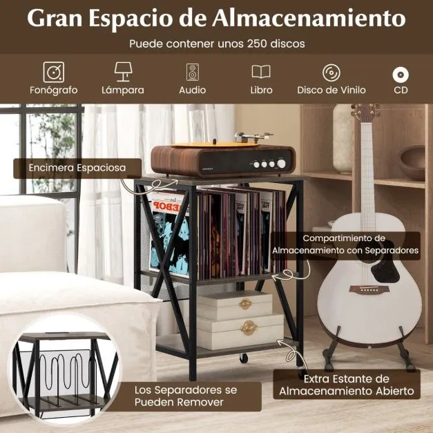 Mesa de apoio com estrutura metálica e divisórias de apoio com estação de carregamento integrada 52 x 45 x 75 cm Cinzento