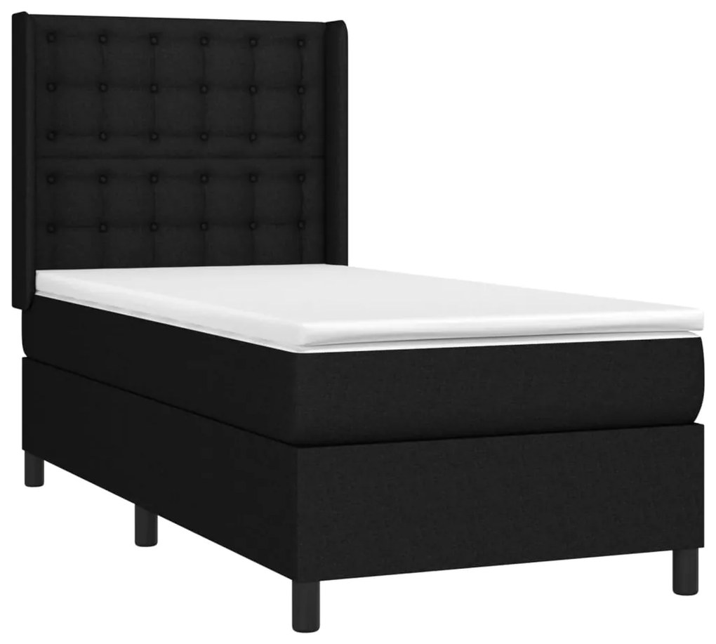 Cama box spring c/ colchão e LED 90x200 cm tecido preto