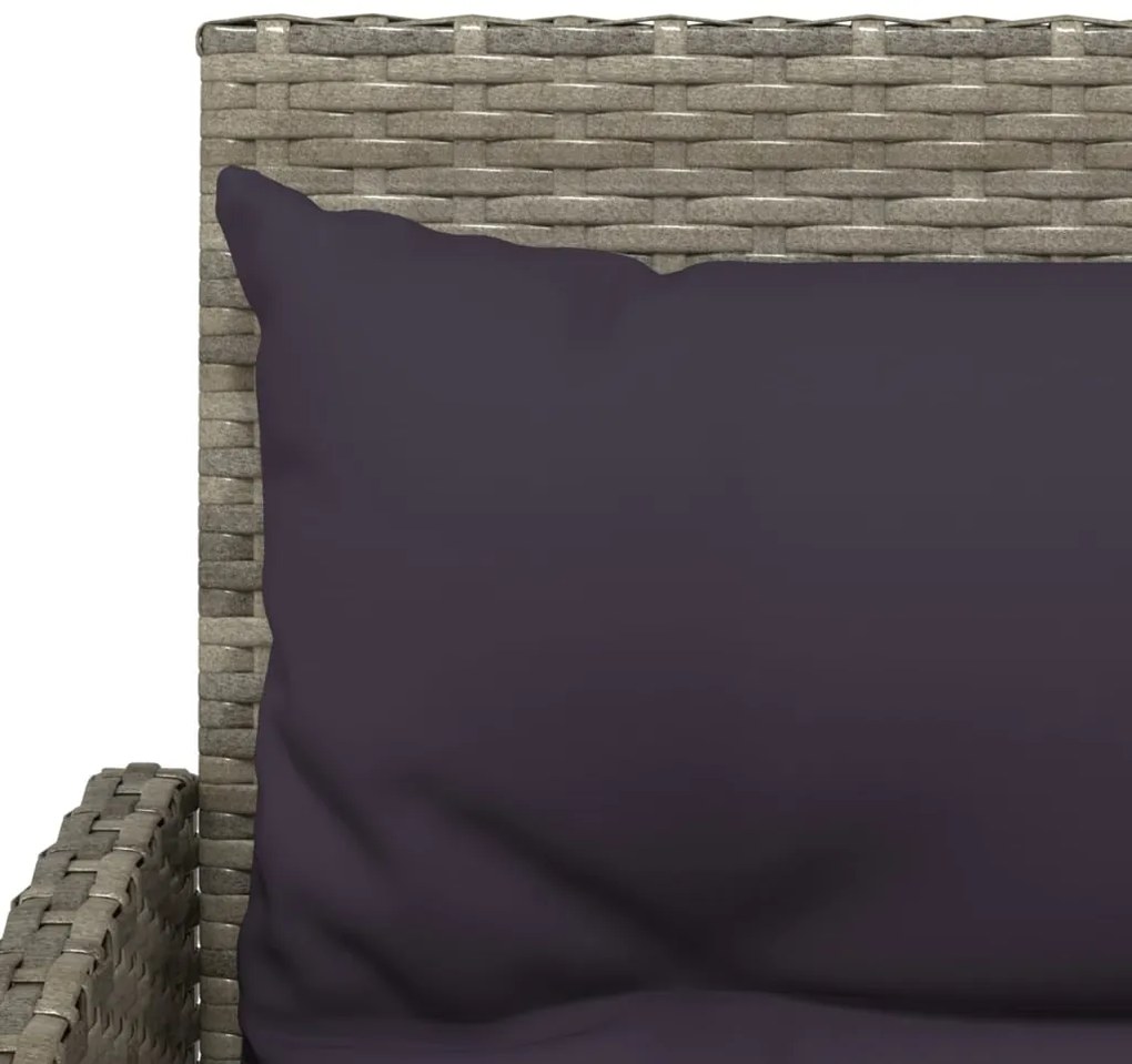 2 pcs conjunto de sofás formato L c/ almofadões vime PE cinza