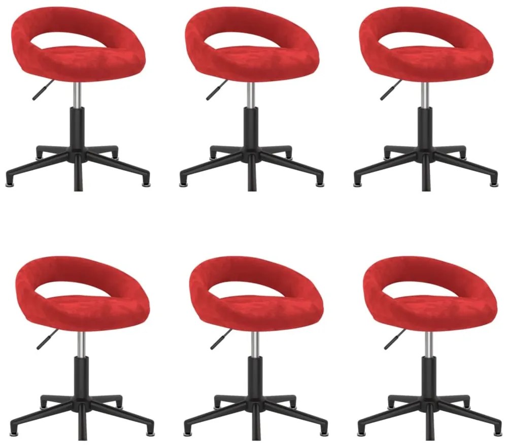 vidaXL Cadeiras de jantar giratórias 6 pcs veludo vermelho tinto