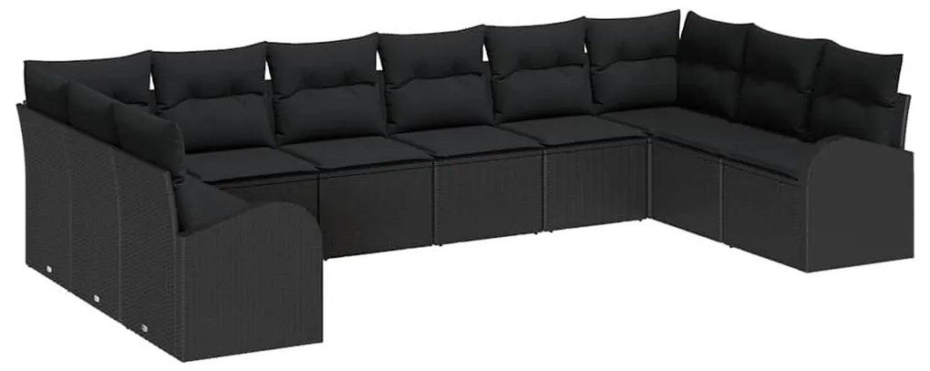 Conjunto de Sofá de Jardim de 10 Peças com Almofadas em Preto