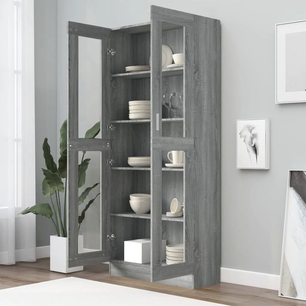 Vitrine 82,5x30,5x185,5 cm derivados madeira cinzento sonoma