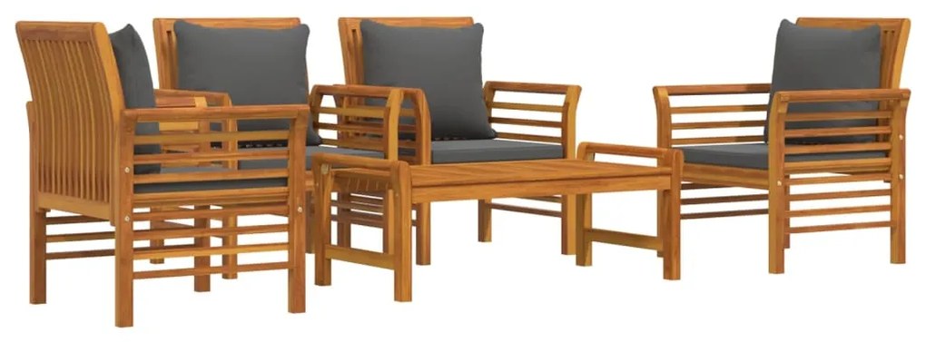 5 pcs conjunto lounge de jardim c/ almofadões acácia maciça