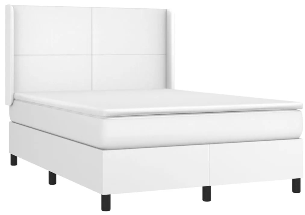 Cama box spring c/colchão/LED 140x190cm couro artificial branco