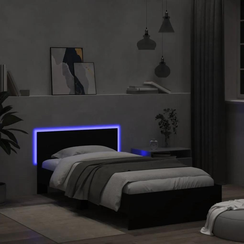 Estrutura de cama com cabeceira e luzes LED 100x200 cm preto