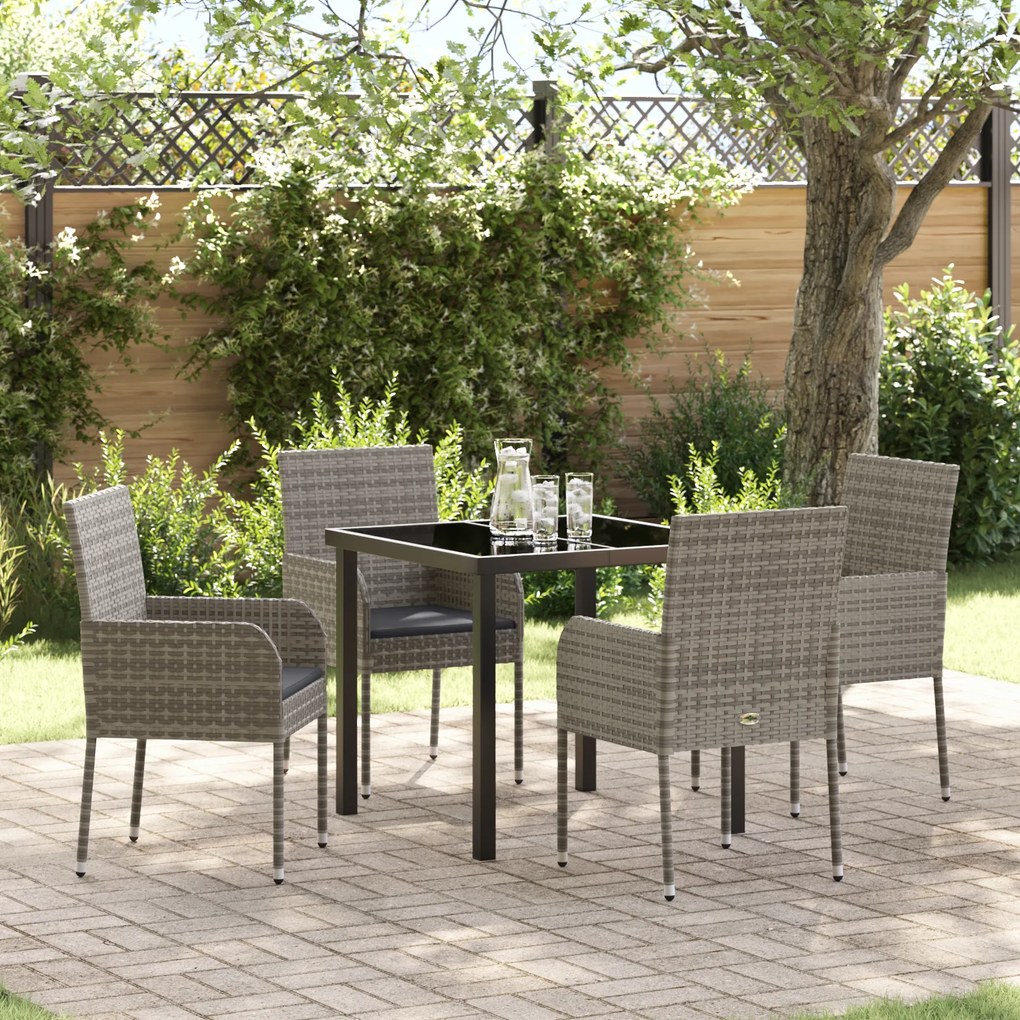 vidaXL Conjunto de Jantar de Jardim de 5 Peças com Almofadas Cinza Rattan PE
