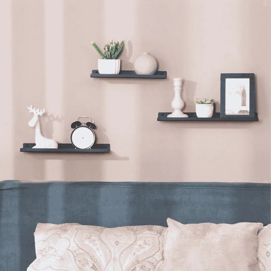Conjunto de 3 prateleiras de parede em metal decorativas pretas