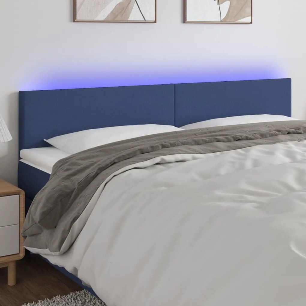 3121352 vidaXL Cabeceira de cama c/ luzes LED tecido 180x5x78/88 cm azul