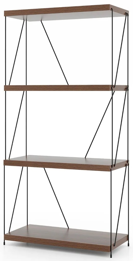 Estante multifunções de 4 níveis com estrutura metálica Estante de arrumação doméstica 61 x 105 cm Nogueira